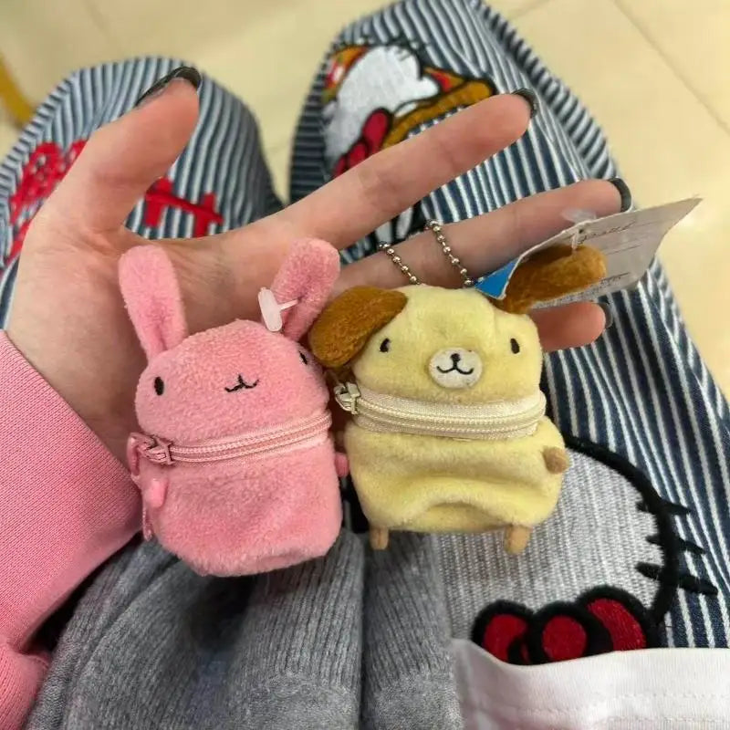Mini Pink Fluffy Rabbit Coin Purse - Cute Cartoon Keychain Bag Charm Headphone Storage Case