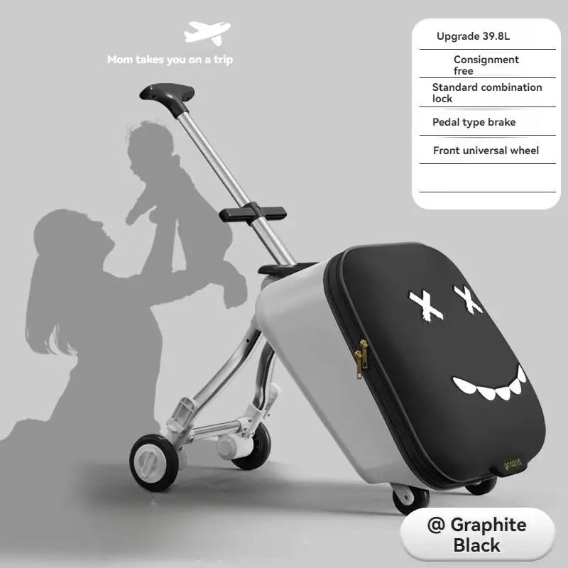 20-Inch Ride-On Kids Luggage with Folding Stroller – Children's Suitcase for Walking and Riding, Travel Bag for Babies