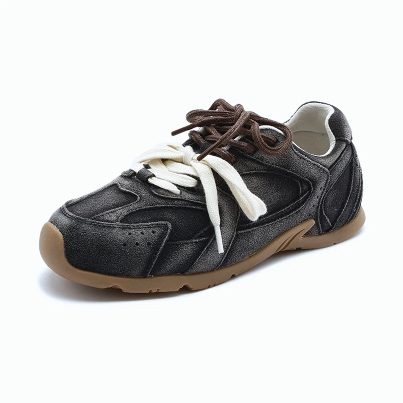DIMANYU Women’s Genuine Leather Gump Shoes – 2025 Spring Retro Lace-Up Non-Slip Casual Sneakers