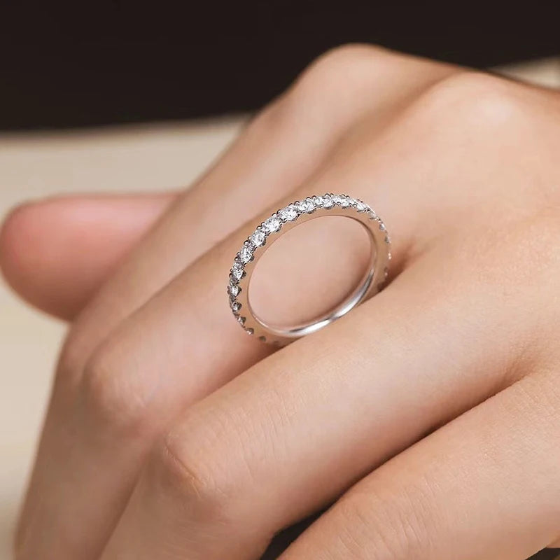 100% Pass Diamond Tester Pen & Moissanite Ring – Matching 925 Sterling Silver Wedding Band for Women