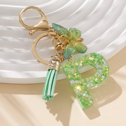 A-Z Initial Letter Resin Keychain - Green Butterfly Lobster Key Ring & DIY Charm