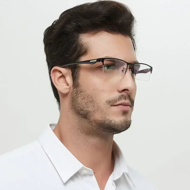 Progressive Multifocal Photochromic Reading Glasses – Anti-Blue Light Half Frame for Men with Presbyopia & Far Sight Protection