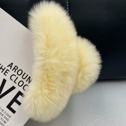 Winter Fuzzy Hair Claw for Women – Warm Fluffy Natural Rex Rabbit Fur Hair Clip, Elegant Fashion Party Accessory