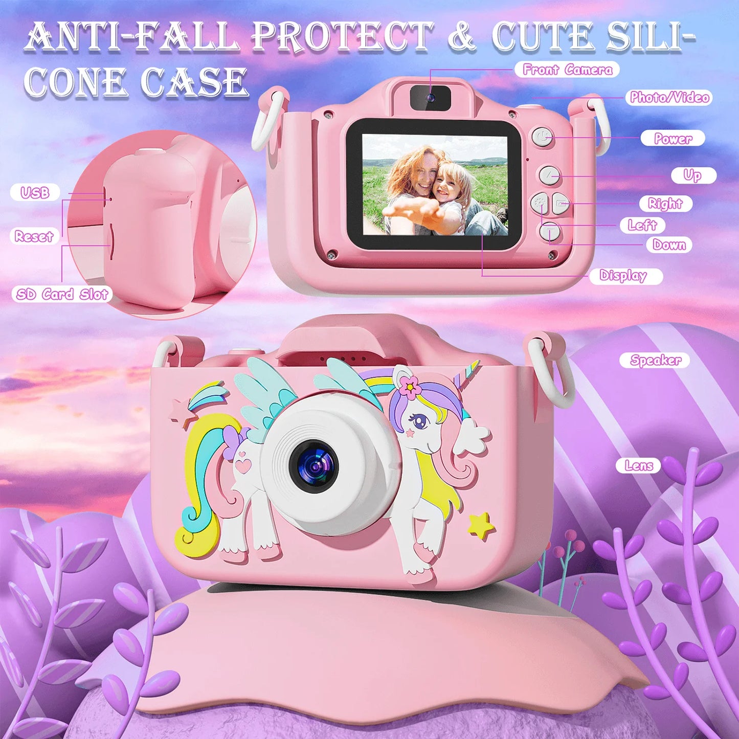 1080P HD Kids Digital Camera — Toddler Video Camera with 2.0-inch Screen & Silicone Case