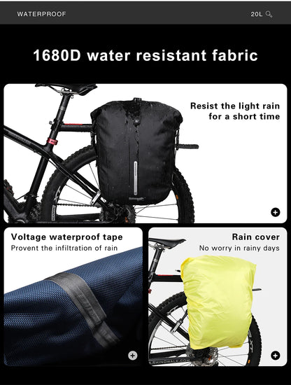 Rhinowalk 20L Bike Pannier Bag — Waterproof Rear Rack Bicycle Shoulder Backpack, Travel & Cycling Accessories