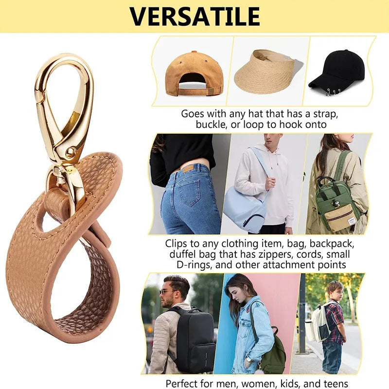 Leather Travel Hat Clip - Simple Golf/Baseball Hat Clip for Summer Hats, Towels, Gloves, Wallets, Buckle Storage