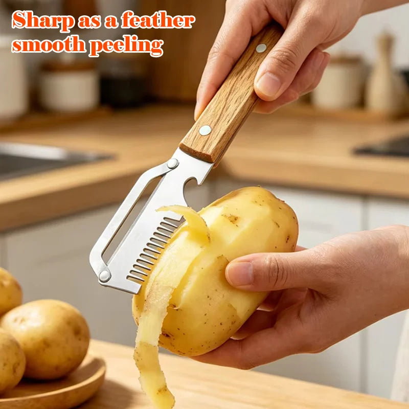 3-in-1 Multifunctional Stainless Steel Peeler – Vegetable & Fruit Slicer Tool with Bottle Opener, Durable Kitchen Gadget