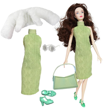 1/6 Doll Clothes Set — Handmade Fashion Outfits with Green Dress, Bag & Shoes for 12-Inch (30cm) Dolls