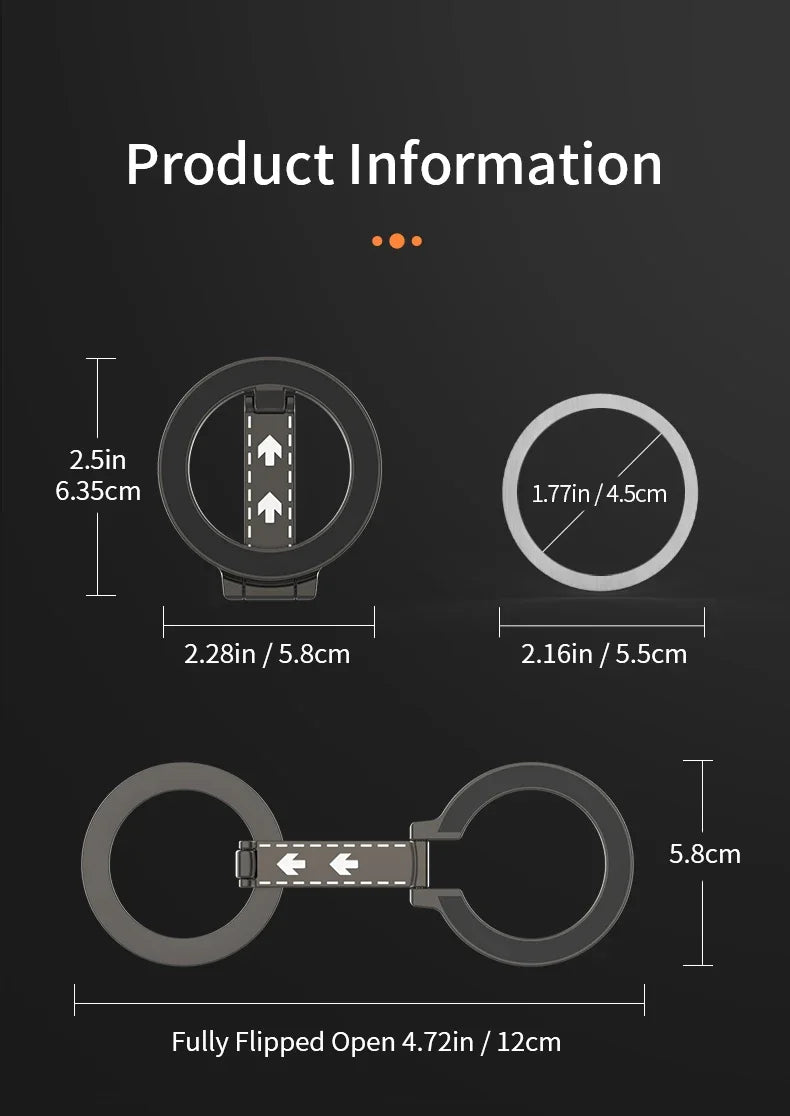 Double-Sided Magnetic Phone Ring Holder – MagSafe Kickstand, Magnet Grip for iPhone 16/15/14, Huawei & Xiaomi