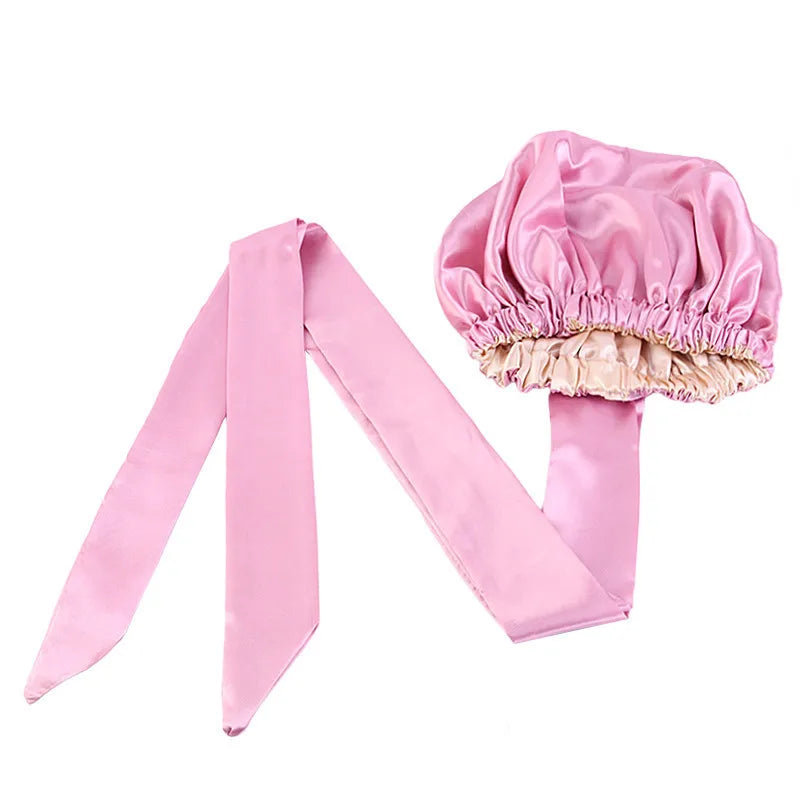African Satin Lined Bonnet with Long Ribbon - Floral Ankara Print Head Wrap Turban Cap for Women