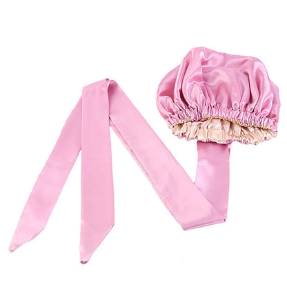 African Satin Lined Bonnet with Long Ribbon - Floral Ankara Print Head Wrap Turban Cap for Women