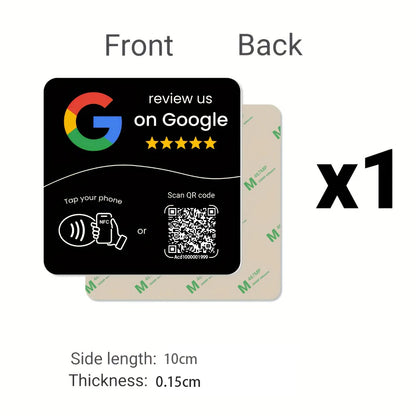 NFC 215 Square Google Review Card - Programmable 13.56MHz NFC Stand with Editable QR Code