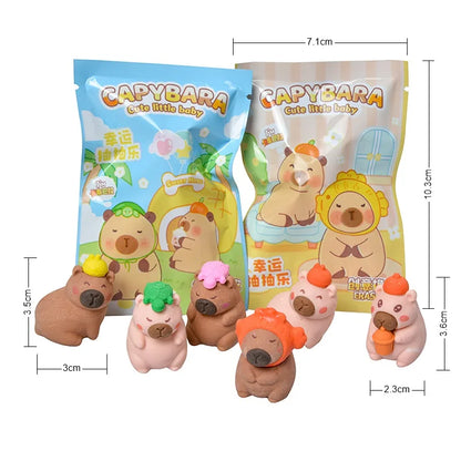 Original Capybara Blind Bag 32pcs — Cute Little Baby Character Rubber Figures, Learning Stationery Toy for Kids & Gifts