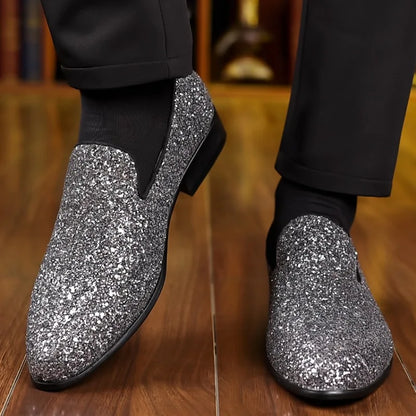Men’s Sequin Loafers - Luxury Gold Silver Slip-On Formal Wedding and Party Dress Shoes