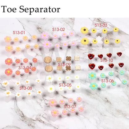 8 Pcs Silicone Toe Separator Pedicure Tools - Cute Daisy Flower Heart Design with Rhinestones, Soft and Effective Foot Care Kit (BES13)