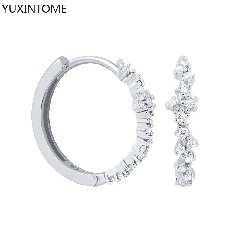 925 Sterling Silver White Zircon Hoop Earrings for Women – Fashion Geometric Crystal Silver Earrings Fine Jewelry Elegant Daily Wear Jewelry