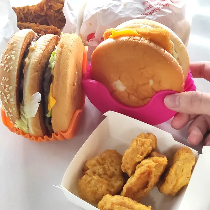 Convenient Contact-Free Burger Holder - Washable Silicone Rack for Mess-Free Hamburger Prep in the Kitchen