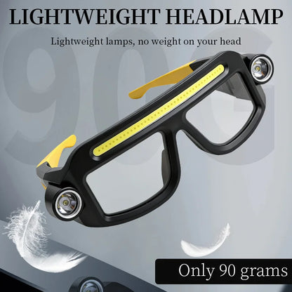 Rechargeable COB LED Glasses Headlight - USB-C Waterproof Adjustable Work Light for Car Repair