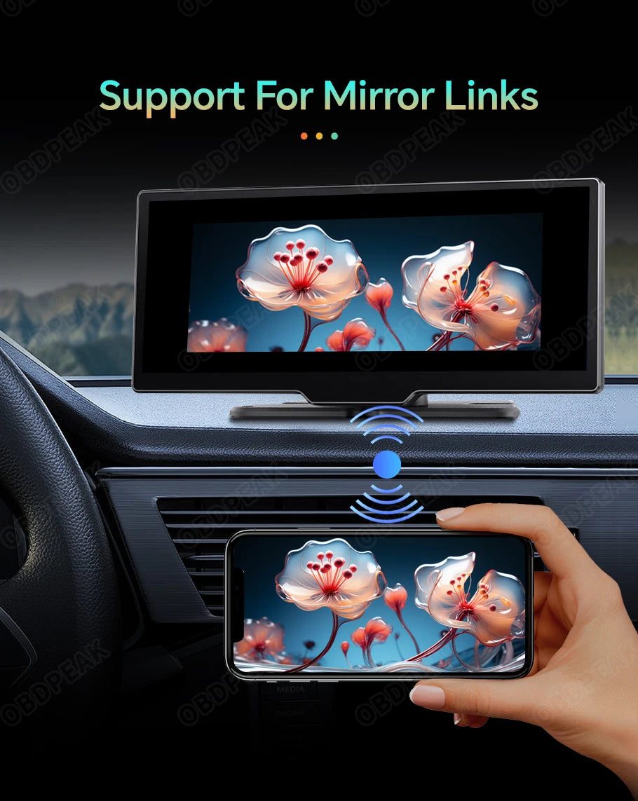 OBDPEAK K2 2.0 Dash Cam – 10.26" 4K Car DVR with CarPlay & Android Auto, GPS Navigation, Rearview Mirror Video Recorder