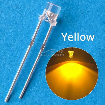 100x 3mm Flat Head LED Bulbs - Bright Wide Angle Light Emitting Diodes for DIY Electronics & Decorations