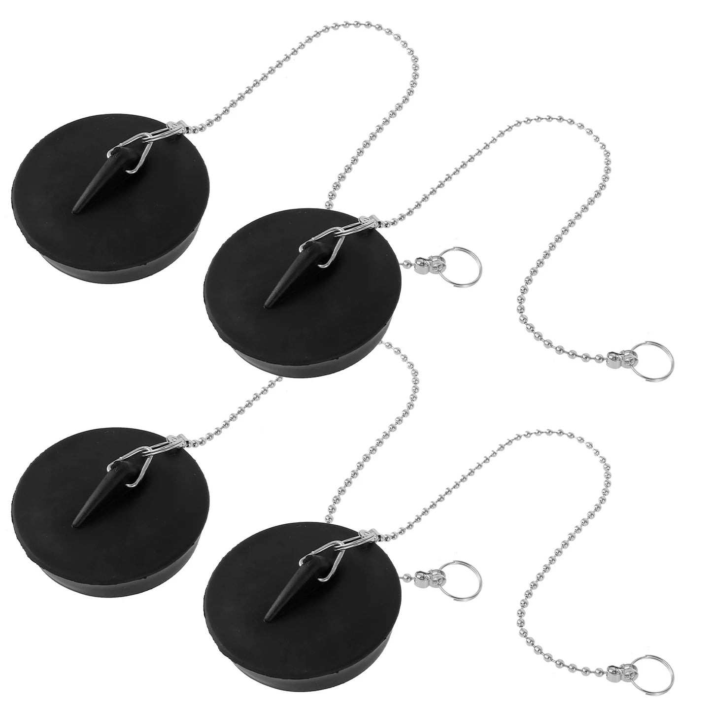 8/2PC Universal Sink Plug — Rubber Drain Stopper with Round Beaded Chain for Kitchen & Bathroom