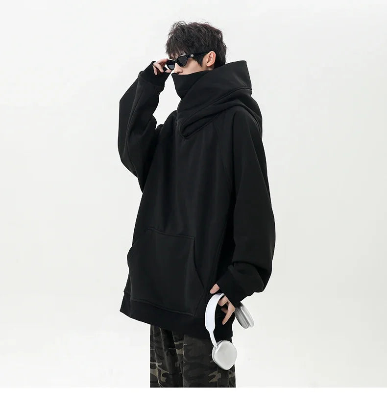 Autumn High Neck Sweatshirt for Men – Pile Collar Hoodie, Harajuku Ninja Style, Casual Sports Loose Fit Top