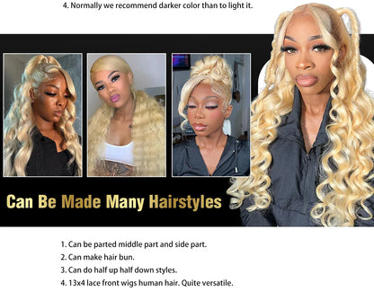 613 Honey Blonde Body Wave HD Lace Front Wig – 13x6 Transparent Lace, 13x4 Glueless Human Hair Wig, 180 Density for Women