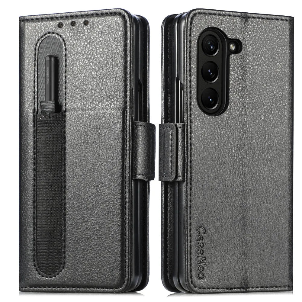 PU Leather Card Holder Case with Pen Slot for Samsung Galaxy Z Fold 6/5/4/3 – Slim Back Cover (No Pen)