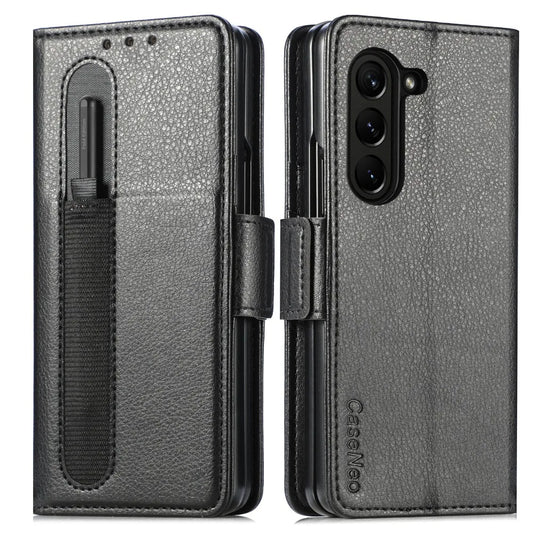 PU Leather Card Holder Case with Pen Slot for Samsung Galaxy Z Fold 6/5/4/3 – Slim Back Cover (No Pen)