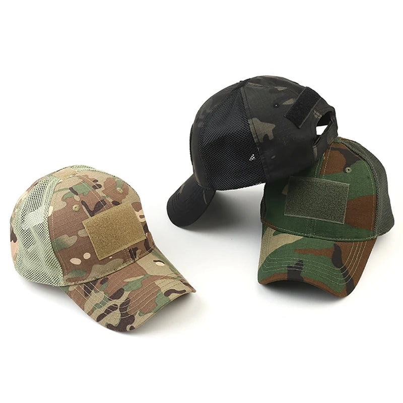 Outdoor Multicam Camouflage Adjustable Cap - Mesh Tactical Snapback Hat for Airsoft, Fishing, Hunting, Hiking, Basketball