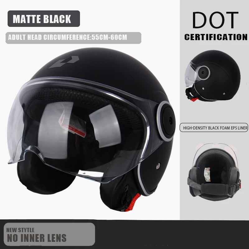 DOT Certified Vintage Open Face Motorcycle Helmet – Retro 3/4 Cruise Casco Casque Moto for Men & Women