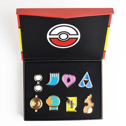 Set of 8 Pokémon Gym Badge Pins – League Region Brooches from Kanto, Johto, Hoenn, Sinnoh, Unova, Kalos & Orange Islands