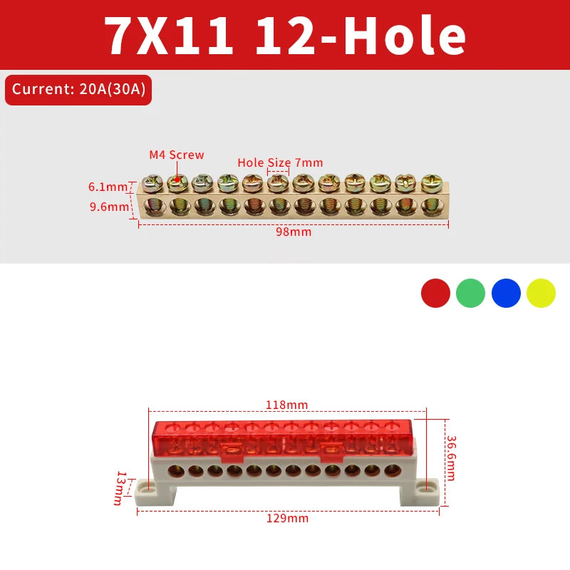Brass Terminal Block A10 Multi-Hole (3–15 Way) – Neutral Power Distribution Terminal Strip for Electrical Cabinets & Panels