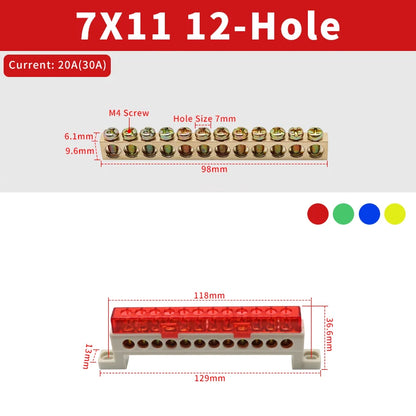 Brass Terminal Block A10 Multi-Hole (3–15 Way) – Neutral Power Distribution Terminal Strip for Electrical Cabinets & Panels