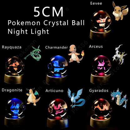 Pokémon Crystal Ball Night Light - 3D Pikachu Gengar Mewtwo Glass Lamp Statue Kids Birthday Gift
