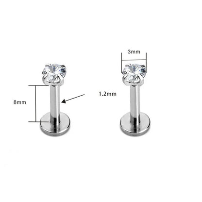 G23 Titanium Labret Piercing Studs - Triangle Zircon Lip Ear Cartilage Tragus Helix Body Jewelry Earrings