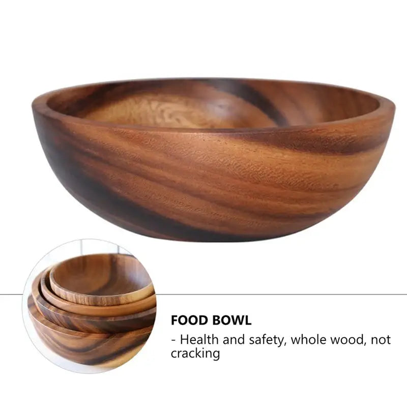 Natural Wooden Kitchen Bowl – Household Fruit & Salad Bowl with Wooden Utensils for Home & Restaurant
