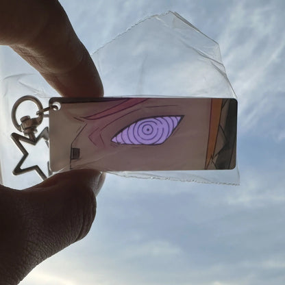 Naruto Acrylic Keychain — Double-Sided Uchiha Itachi Shining Eyes Pendant, Rectangular Backpack Charm, Christmas Gift