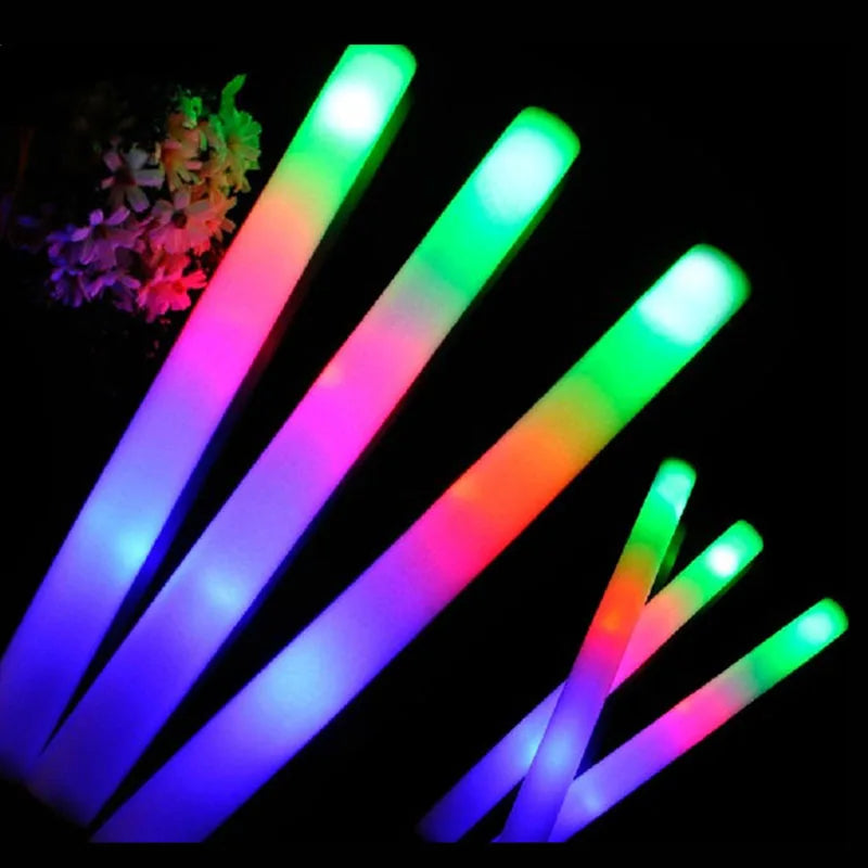 60Pcs RGB LED Glow Sticks – Colorful Foam Cheer Tubes for Dark Light, Birthday, Wedding, and Party Supplies