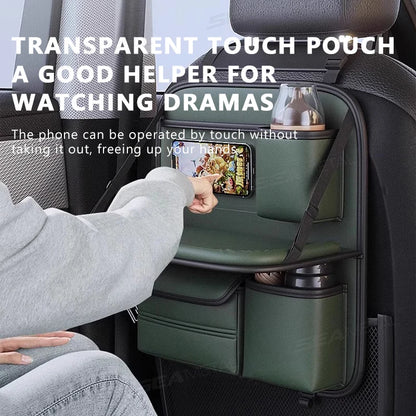 SEAMETAL 8 in 1 Car Seat Back Storage Bag – Foldable Tray, Waterproof & Wear-Resistant Organizer with Tissue & Cup Holder