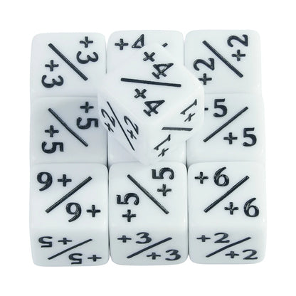 10pcs D6 Dice Counter Set - +1/+1 & -1/-1 Six Sided Dice for Math Teaching, Kids Arithmetic Toys and Card Game Accessories