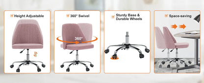 Armless Small Desk Chair – Cute Vanity Swivel Chair with Back, Fabric Upholstery & Wheels for Home & Gaming