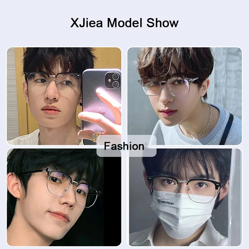 XJiea 2024 Photochromic Blue Light Blocking Glasses – Semi-Rimless Rectangle Eyewear for Men & Women, Office & Computer Use