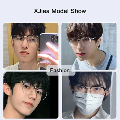 XJiea 2024 Photochromic Blue Light Blocking Glasses – Semi-Rimless Rectangle Eyewear for Men & Women, Office & Computer Use