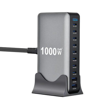 1000W 10-Port GaN Desktop Charger – 140W PD Fast Charging for MacBook Pro, 100W for Phone & Tablet, Multi-Port USB Hub Station