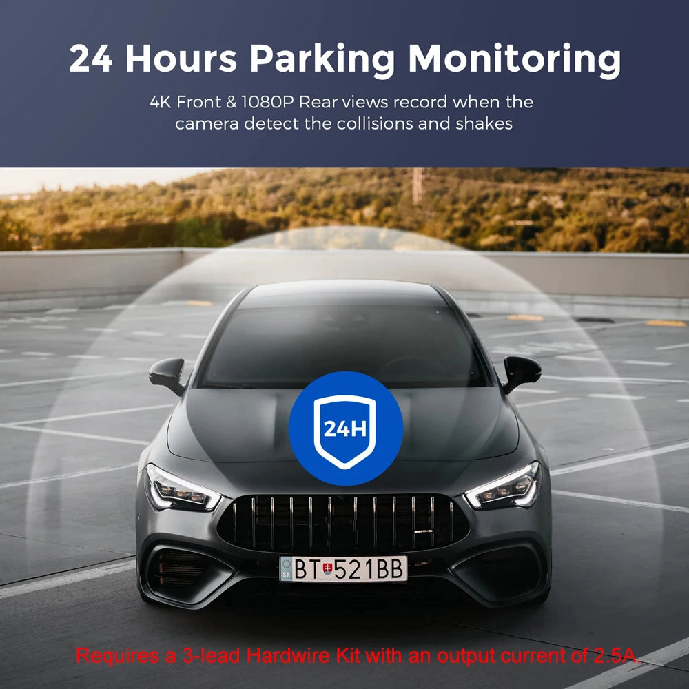 UHD 4K Dash Cam Dual Lens – 1080P Rear Lens, Built-in WiFi, GPS, 24-Hour Parking Monitoring Car DVR