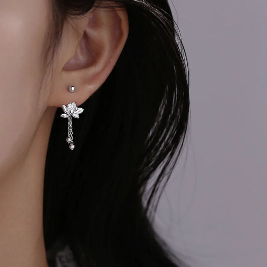 925 Sterling Silver Lotus Earrings – Vintage Bowknot Screw Design for Women, Cute Sweet Jewelry Gift