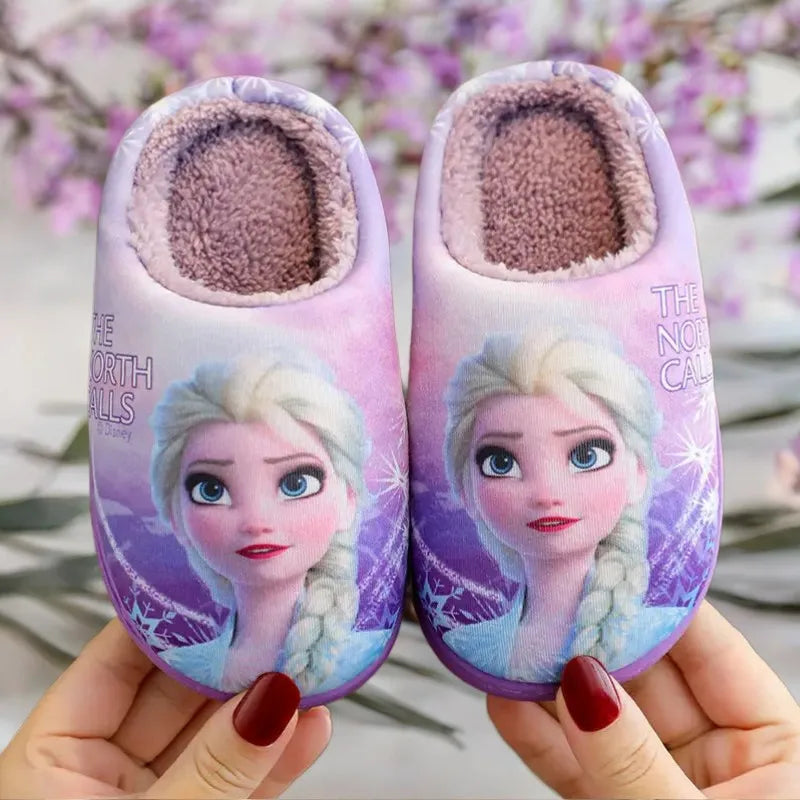 Disney Princess Sofia & Elsa Winter Slippers – Non-Slip Warm Cotton Slippers for Girls, Parent-Child Matching, Size 24-39