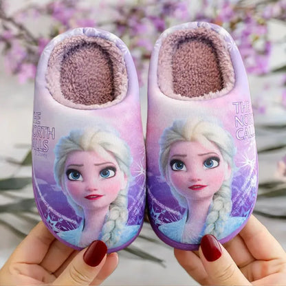 Disney Princess Sofia & Elsa Winter Slippers – Non-Slip Warm Cotton Slippers for Girls, Parent-Child Matching, Size 24-39