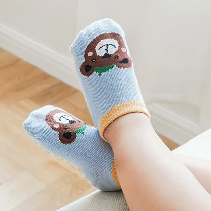 6 Pairs Kids Cotton Socks – Cute Cartoon Animal Pattern, Comfy & Breathable Non-Slip Baby Socks